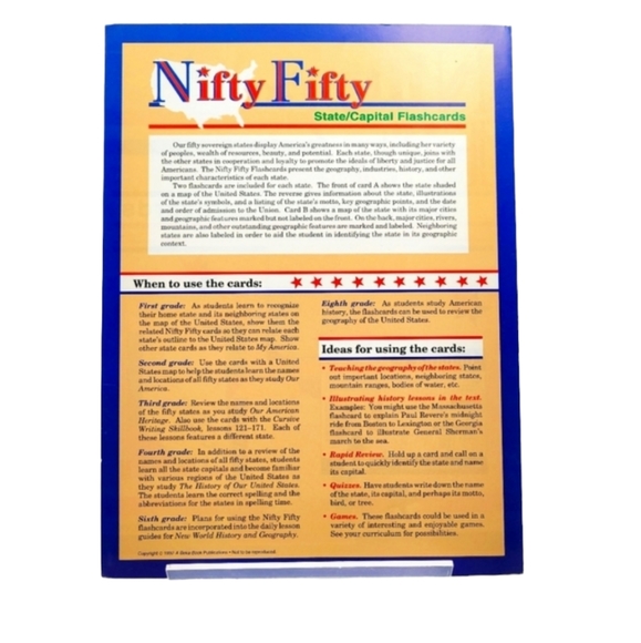 A Beka 9"x12" Nifty Fifty 100 State/Capital Flashcards - Picture 2 of 9